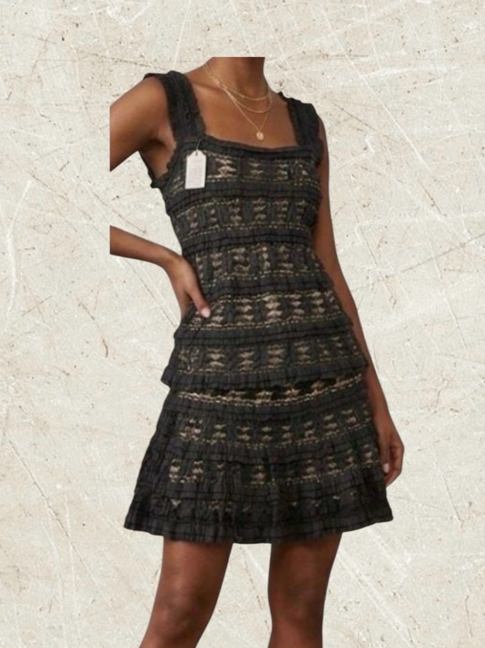 Sophie Max Black Boho-Chic Lace Ruffled Tank Top and Skirt Set Size S